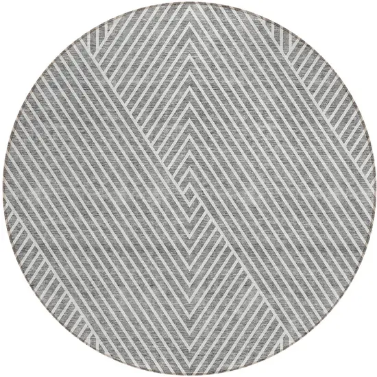 8' Gray And Ivory Round Geometric Washable Indoor Outdoor Area Rug Photo 4