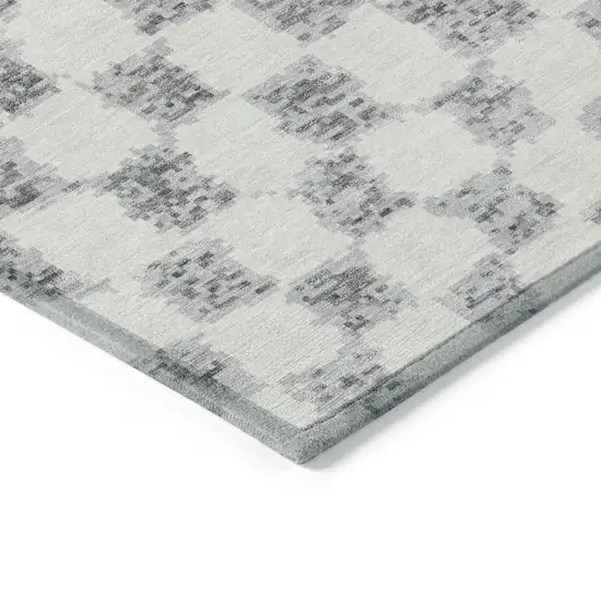 8' Gray And Ivory Round Geometric Washable Indoor Outdoor Area Rug Photo 9