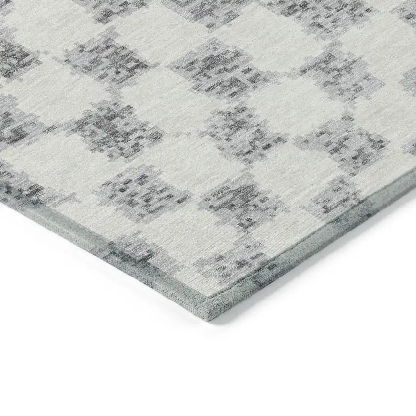 8' Gray And Ivory Round Geometric Washable Indoor Outdoor Area Rug Photo 9