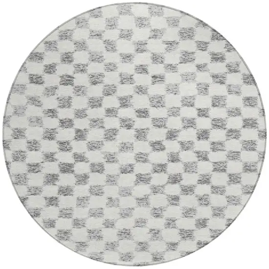 8' Gray And Ivory Round Geometric Washable Indoor Outdoor Area Rug Photo 3