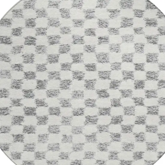 8' Gray And Ivory Round Geometric Washable Indoor Outdoor Area Rug Photo 7