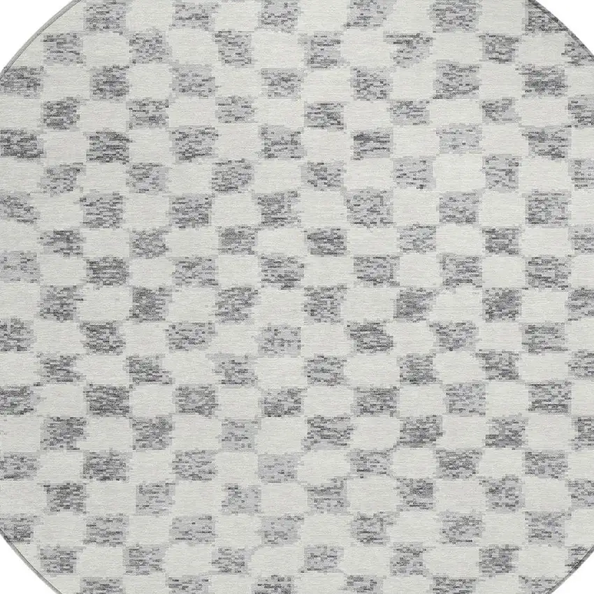 8' Gray And Ivory Round Geometric Washable Indoor Outdoor Area Rug Photo 7