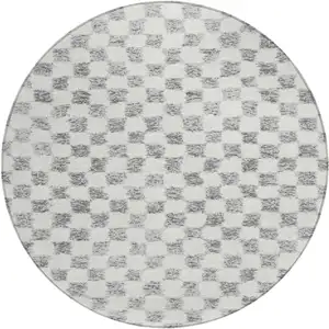 Photo of 8' Gray And Ivory Round Geometric Washable Indoor Outdoor Area Rug