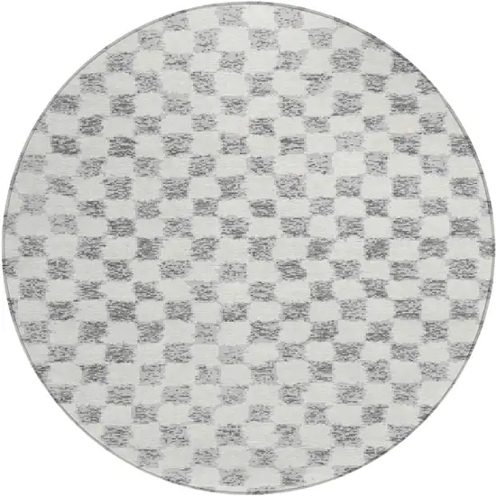 8' Gray And Ivory Round Geometric Washable Indoor Outdoor Area Rug Photo 1
