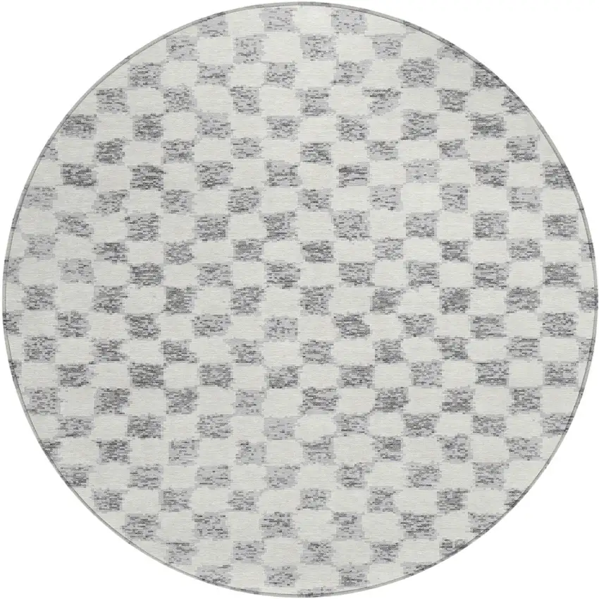 8' Gray And Ivory Round Geometric Washable Indoor Outdoor Area Rug Photo 1