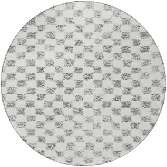 8' Gray And Ivory Round Geometric Washable Indoor Outdoor Area Rug Photo 4