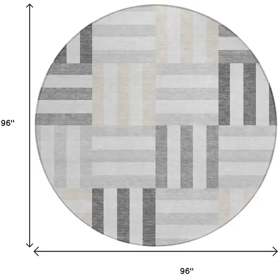 8' Gray And Ivory Round Geometric Washable Indoor Outdoor Area Rug Photo 3
