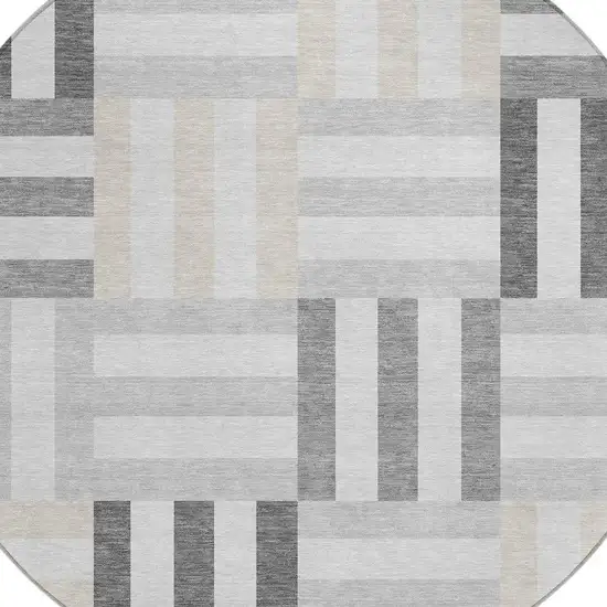 8' Gray And Ivory Round Geometric Washable Indoor Outdoor Area Rug Photo 6