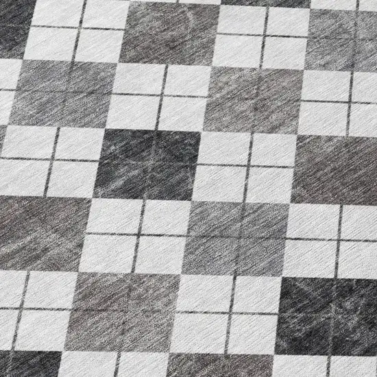 8' Gray And Ivory Round Geometric Washable Indoor Outdoor Area Rug Photo 8