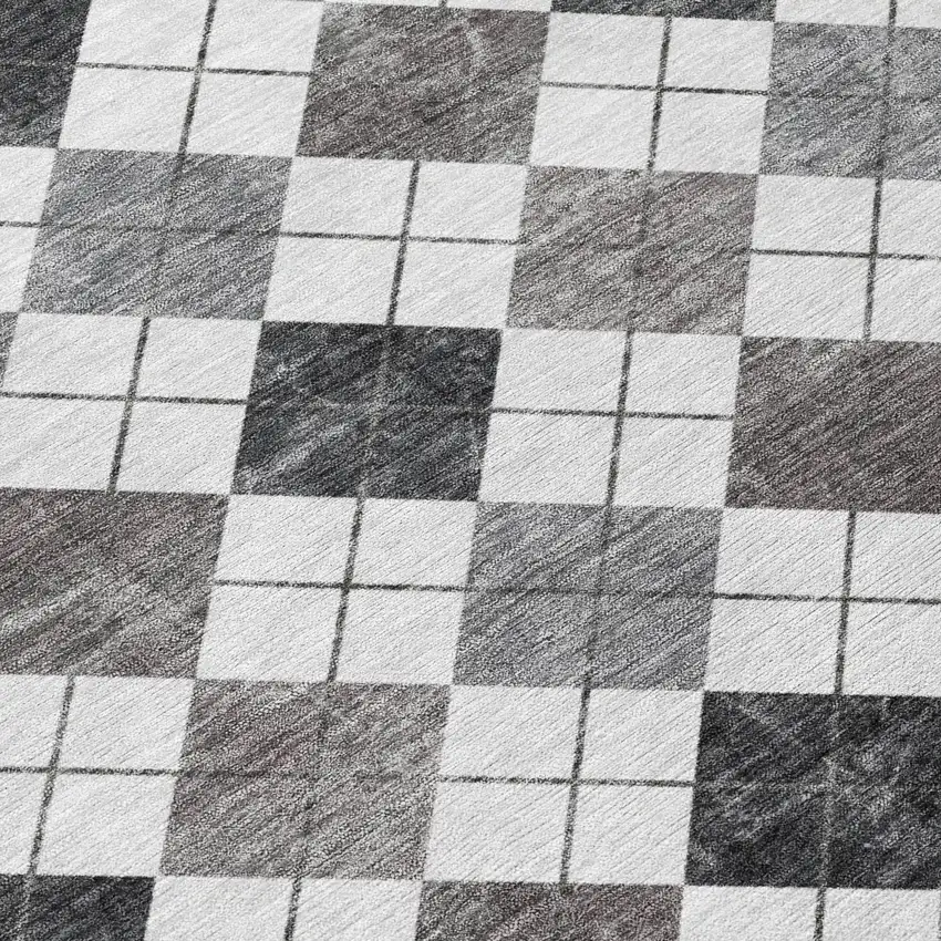 8' Gray And Ivory Round Geometric Washable Indoor Outdoor Area Rug Photo 8