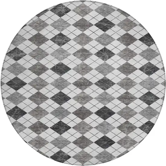 8' Gray And Ivory Round Geometric Washable Indoor Outdoor Area Rug Photo 2