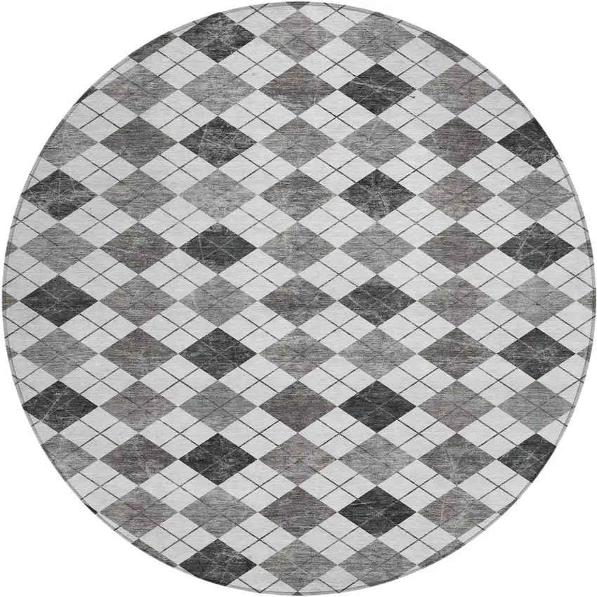 8' Gray And Ivory Round Geometric Washable Indoor Outdoor Area Rug Photo 2