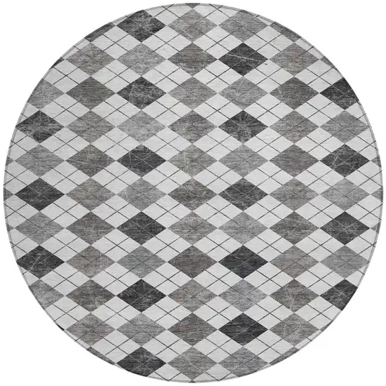 8' Gray And Ivory Round Geometric Washable Indoor Outdoor Area Rug Photo 4