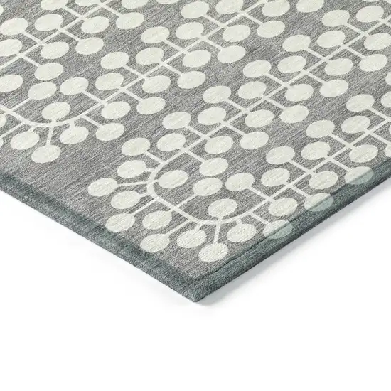 8' Gray And Ivory Round Geometric Washable Indoor Outdoor Area Rug Photo 5