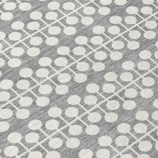 8' Gray And Ivory Round Geometric Washable Indoor Outdoor Area Rug Photo 9
