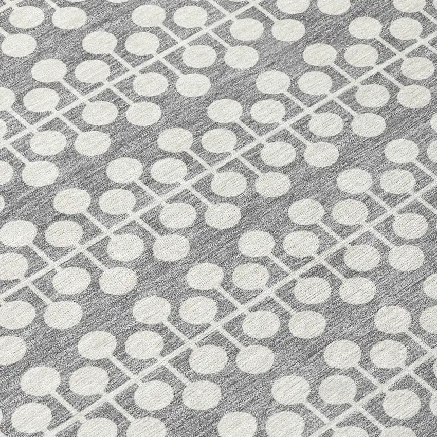 8' Gray And Ivory Round Geometric Washable Indoor Outdoor Area Rug Photo 9