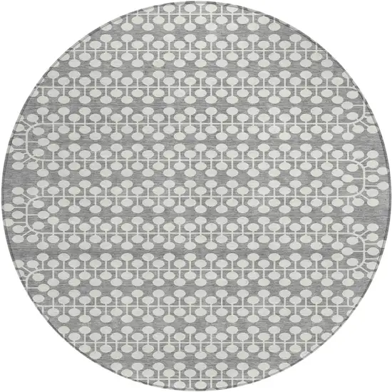8' Gray And Ivory Round Geometric Washable Indoor Outdoor Area Rug Photo 2