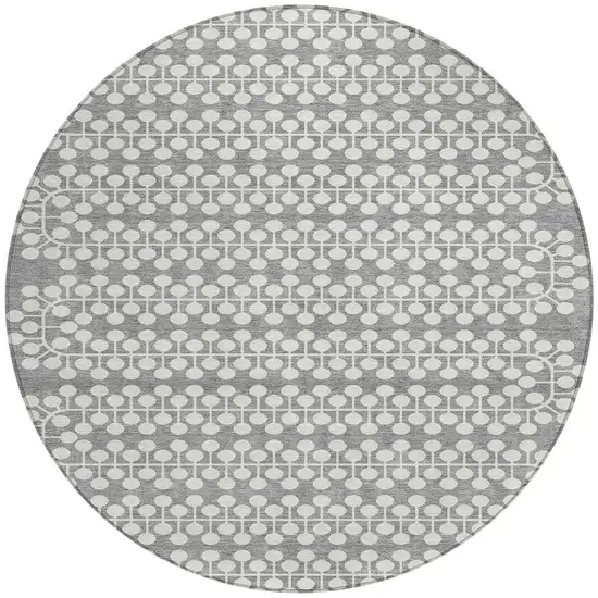 8' Gray And Ivory Round Geometric Washable Indoor Outdoor Area Rug Photo 4