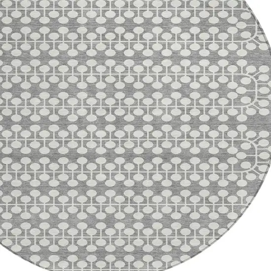 8' Gray And Ivory Round Geometric Washable Indoor Outdoor Area Rug Photo 6