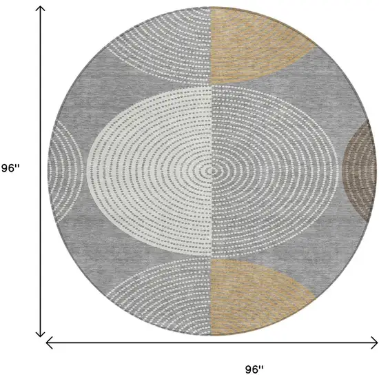 8' Gray And Ivory Round Geometric Washable Indoor Outdoor Area Rug Photo 3