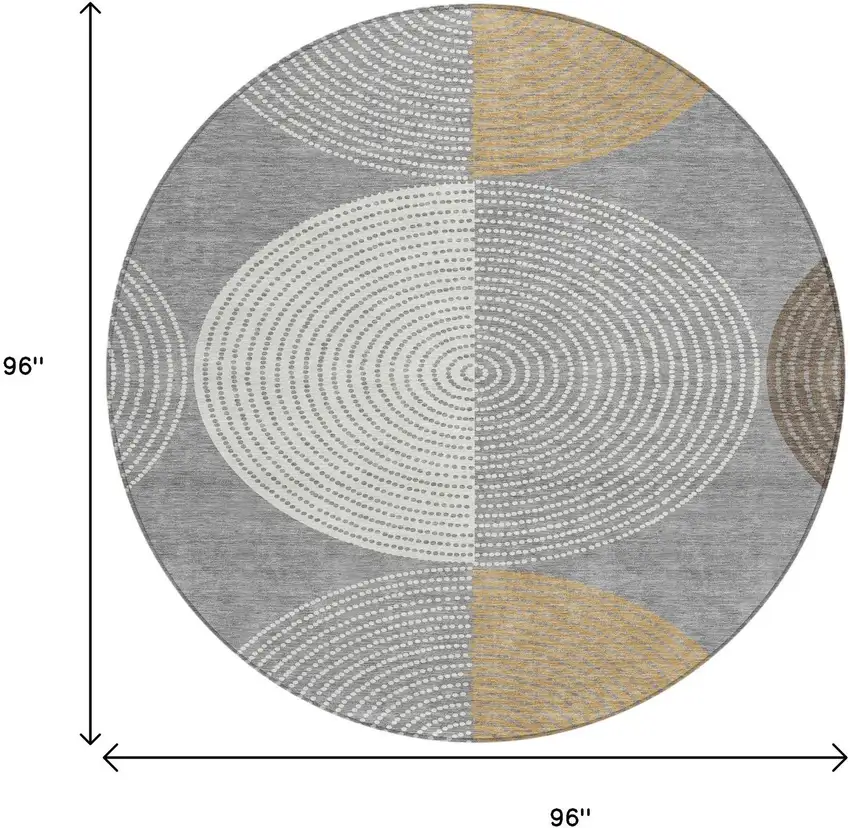 8' Gray And Ivory Round Geometric Washable Indoor Outdoor Area Rug Photo 3
