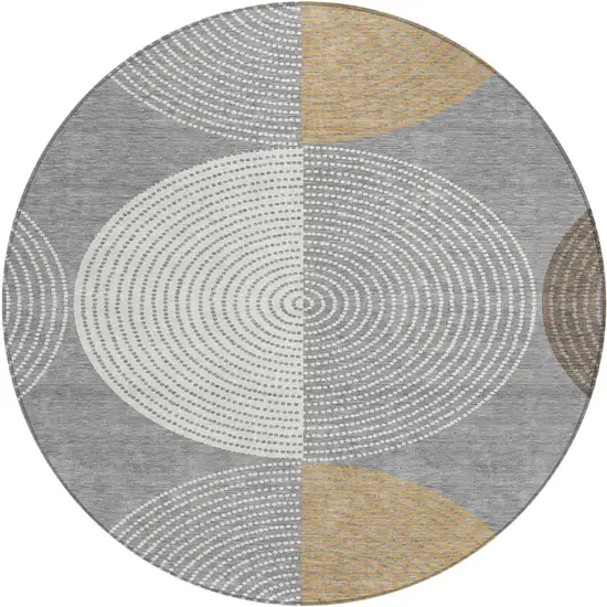 8' Gray And Ivory Round Geometric Washable Indoor Outdoor Area Rug Photo 2