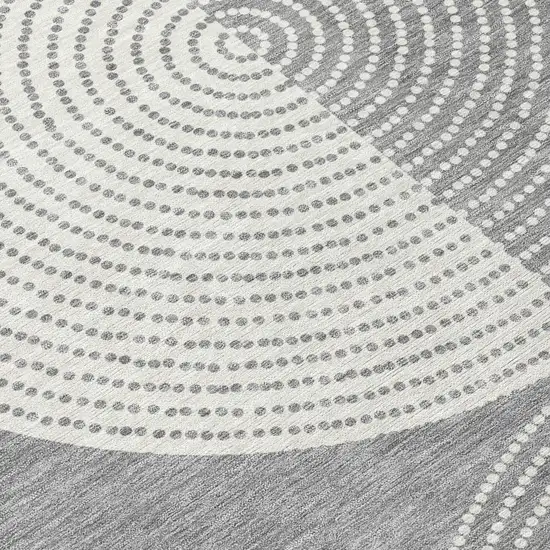 8' Gray And Ivory Round Geometric Washable Indoor Outdoor Area Rug Photo 7