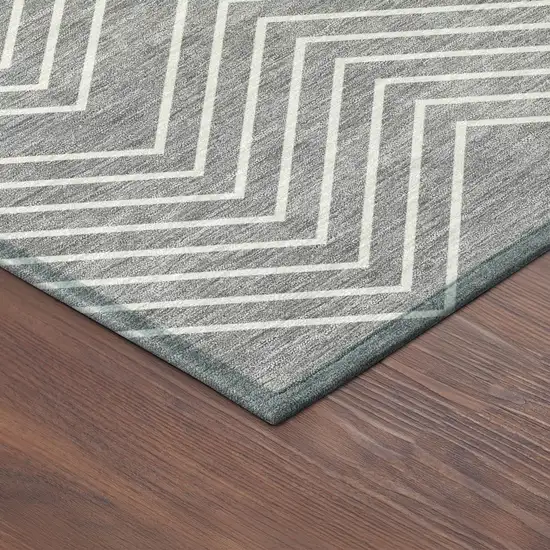 8' Gray And Ivory Round Geometric Washable Indoor Outdoor Area Rug Photo 8