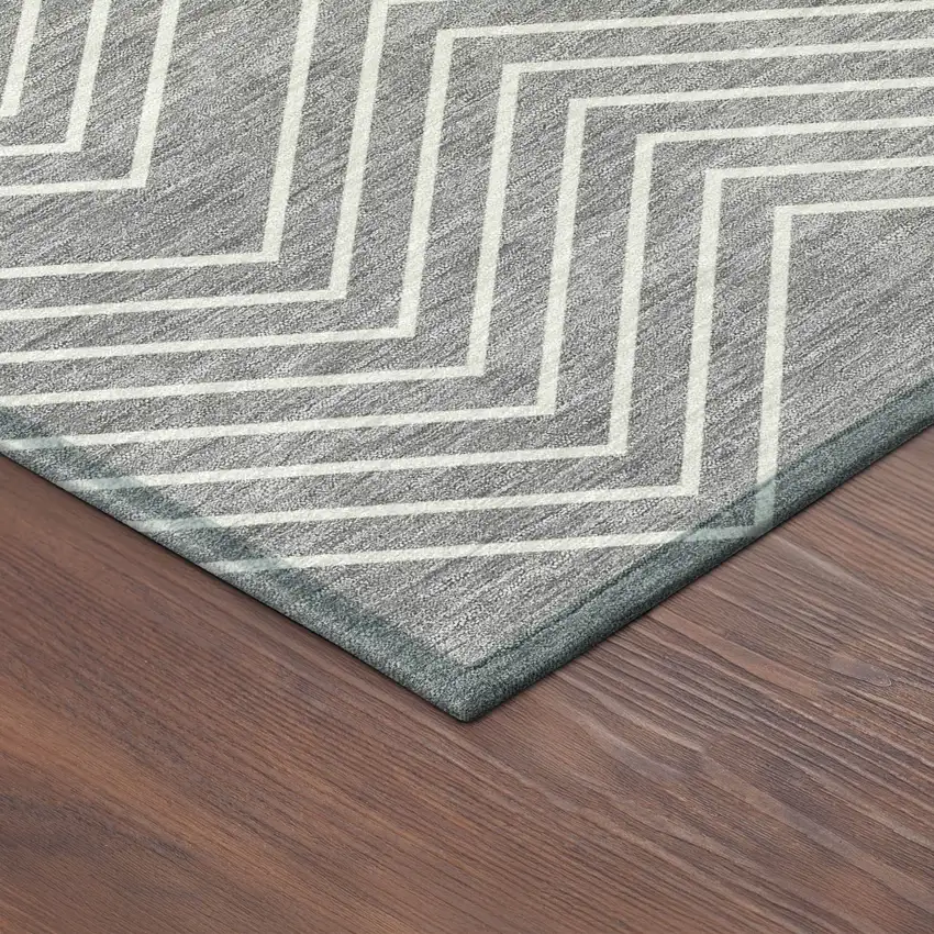 8' Gray And Ivory Round Geometric Washable Indoor Outdoor Area Rug Photo 8