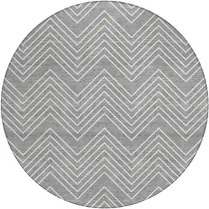 Photo of 8' Gray And Ivory Round Geometric Washable Indoor Outdoor Area Rug