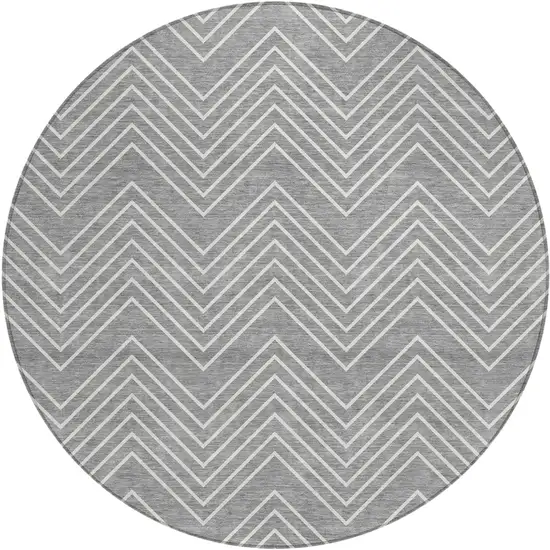 8' Gray And Ivory Round Geometric Washable Indoor Outdoor Area Rug Photo 1