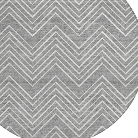 8' Gray And Ivory Round Geometric Washable Indoor Outdoor Area Rug Photo 2
