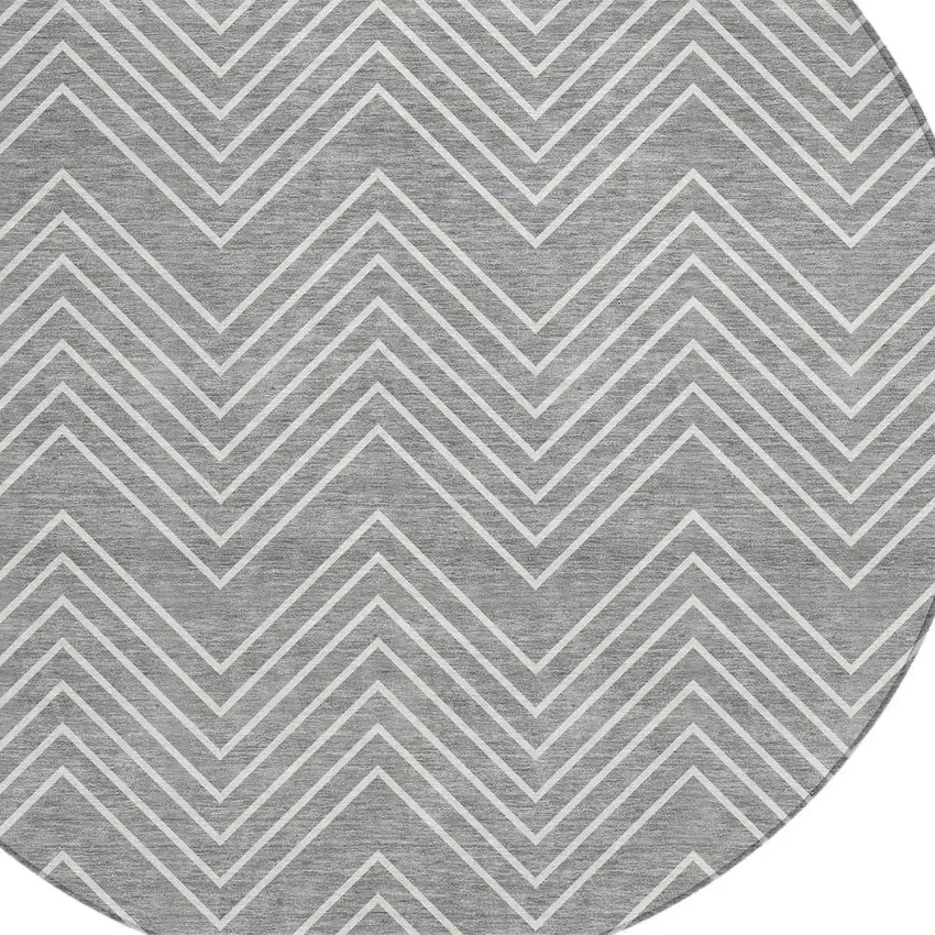 8' Gray And Ivory Round Geometric Washable Indoor Outdoor Area Rug Photo 2