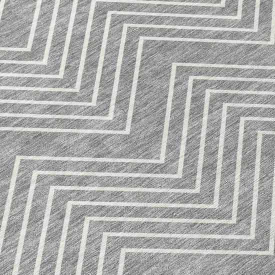 8' Gray And Ivory Round Geometric Washable Indoor Outdoor Area Rug Photo 9