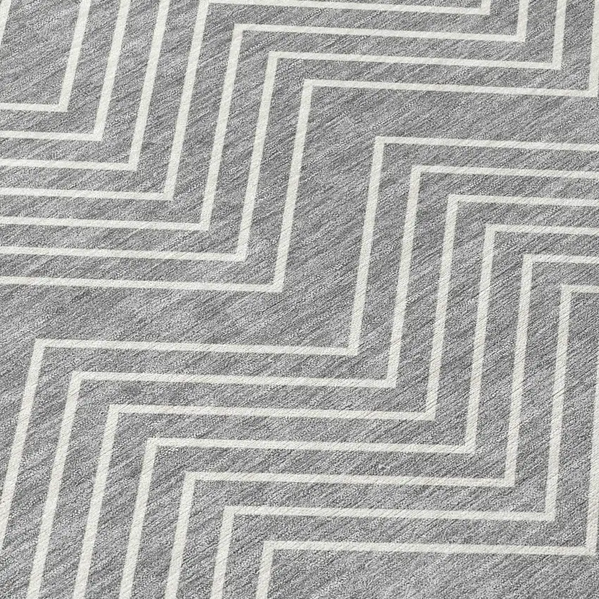 8' Gray And Ivory Round Geometric Washable Indoor Outdoor Area Rug Photo 9