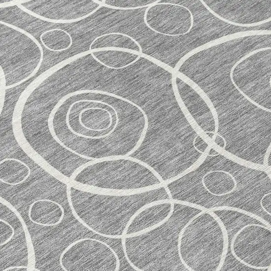 8' Gray And Ivory Round Geometric Washable Indoor Outdoor Area Rug Photo 9