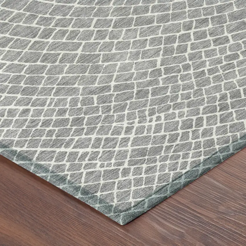 8' Gray And Ivory Round Geometric Washable Indoor Outdoor Area Rug Photo 6