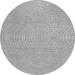 Photo of 8' Gray And Ivory Round Geometric Washable Indoor Outdoor Area Rug