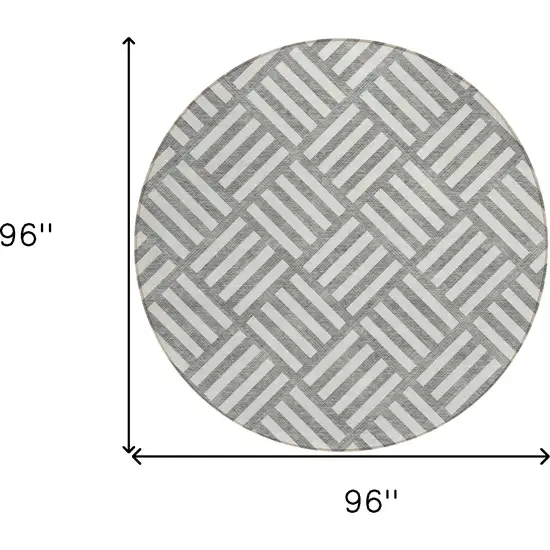 8' Gray And Ivory Round Geometric Washable Indoor Outdoor Area Rug Photo 3