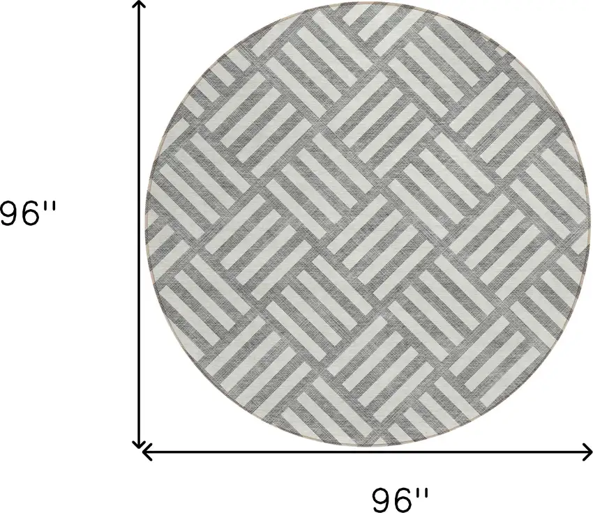 8' Gray And Ivory Round Geometric Washable Indoor Outdoor Area Rug Photo 3