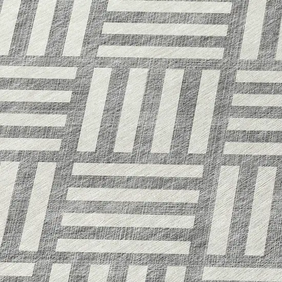 8' Gray And Ivory Round Geometric Washable Indoor Outdoor Area Rug Photo 7