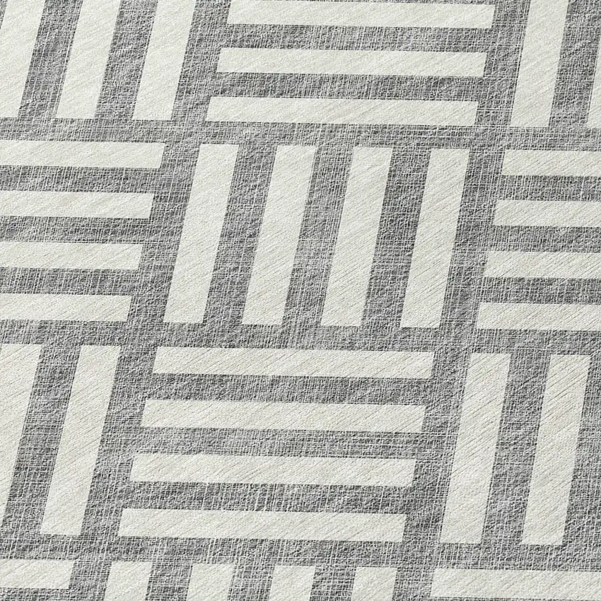 8' Gray And Ivory Round Geometric Washable Indoor Outdoor Area Rug Photo 7