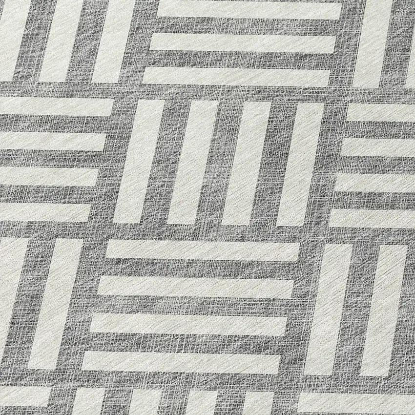 8' Gray And Ivory Round Geometric Washable Indoor Outdoor Area Rug Photo 7