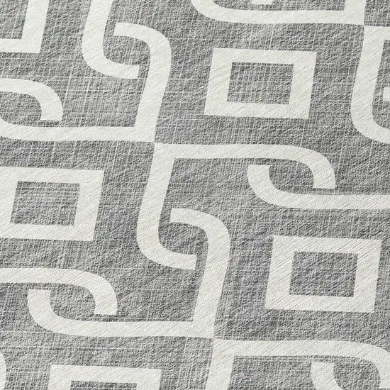 8' Gray And Ivory Round Geometric Washable Indoor Outdoor Area Rug Photo 7