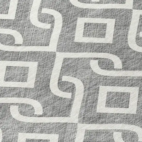8' Gray And Ivory Round Geometric Washable Indoor Outdoor Area Rug Photo 7