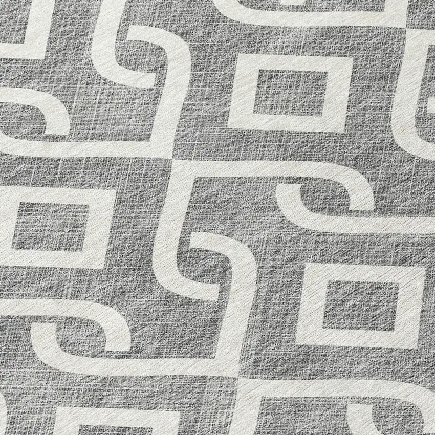 8' Gray And Ivory Round Geometric Washable Indoor Outdoor Area Rug Photo 7