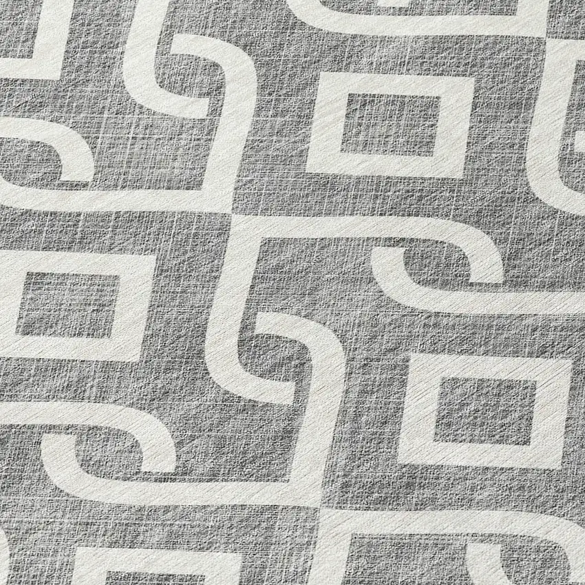 8' Gray And Ivory Round Geometric Washable Indoor Outdoor Area Rug Photo 7