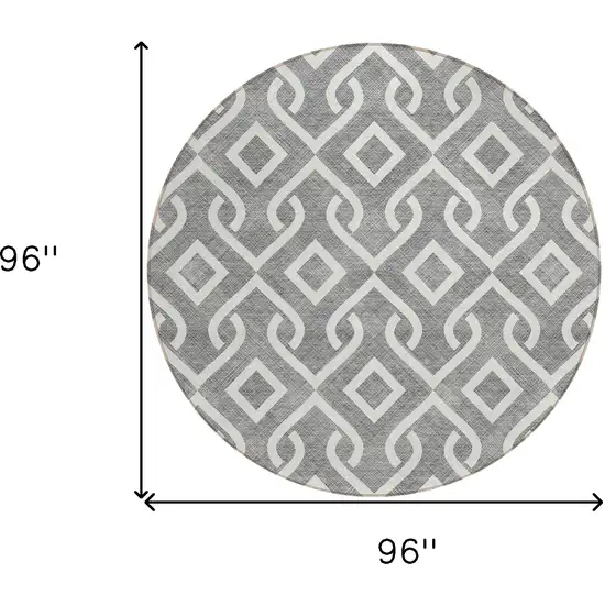 8' Gray And Ivory Round Geometric Washable Indoor Outdoor Area Rug Photo 3