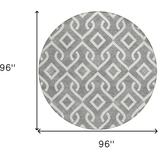 8' Gray And Ivory Round Geometric Washable Indoor Outdoor Area Rug Photo 3