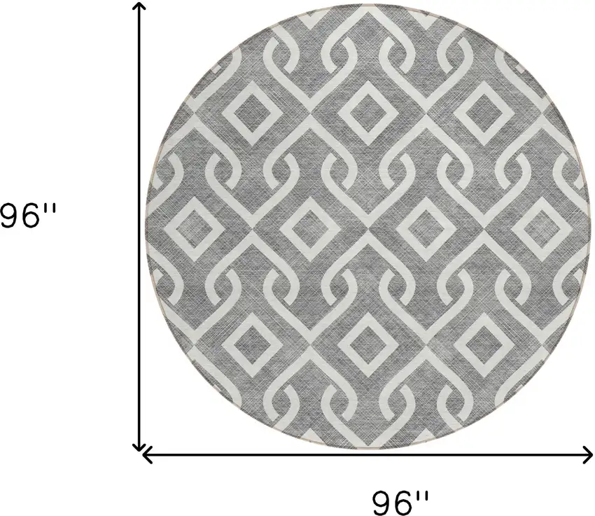 8' Gray And Ivory Round Geometric Washable Indoor Outdoor Area Rug Photo 3